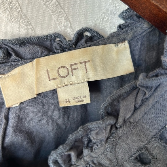 LOFT blue eyelet tiered lined swing dress. Size Medium. - Picture 3 of 10